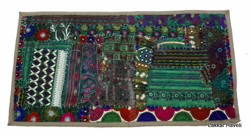 Indian Banjara Work Vintage Tapestry Grey Color Wall Hanging15X30 Hand Embroidered