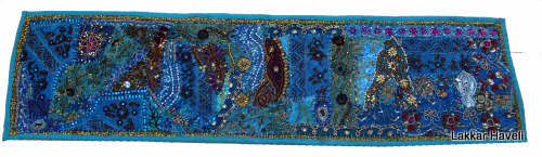 NewIndian Beads Work Vintage Tapestry Sky Blue Color Wall Hanging10X30