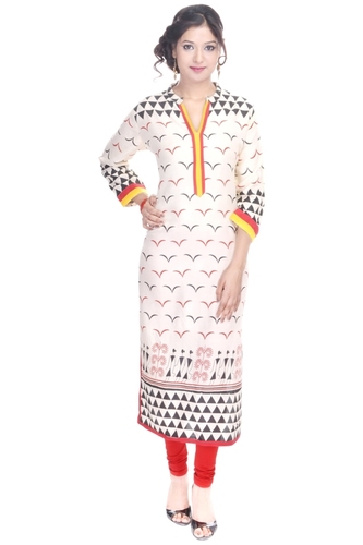 Beige Designer Rayon Kurtis