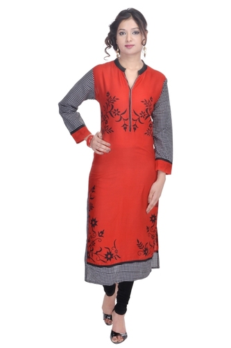 Red Printed Rayon Kurtis