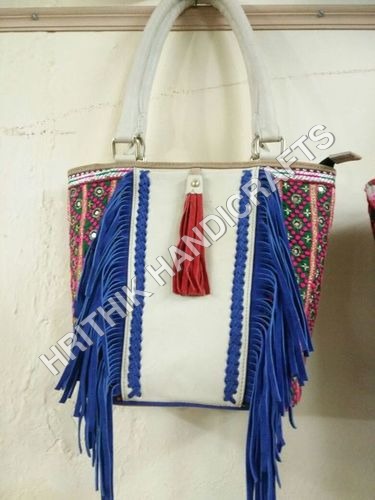 White And Blue Banjara Leather Bag