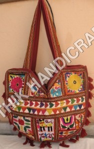 Rajasthani Bag - Cotton Fabric, Multi-Colored Embroidered Design | Zip Closure, Convenient Handles, Lightweight 200-250 Grams