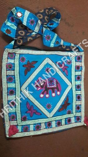 Rajasthani Bag - Cotton Fabric, 200-300 Grams | Blue and Pink Embroidered Design, Zipper Closure, With Handles