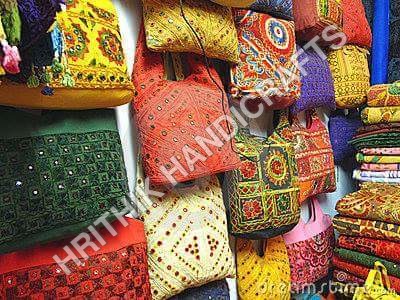 Rajasthani Bag - Satin Material, Multi-Color Design | Embroidered, Mirror Work, Zip Closure, Lightweight with Handles