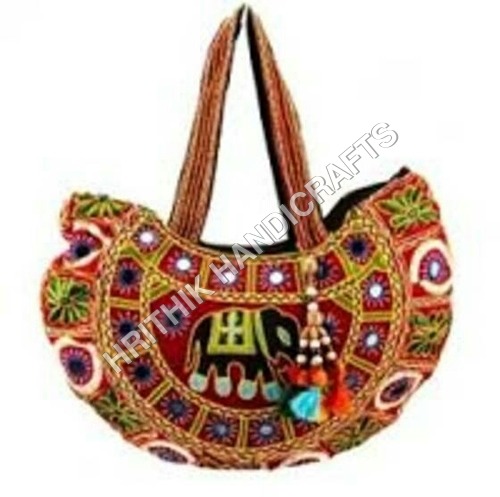 Handicraft Bag - Cotton Fabric, Multicolor Embroidery Design | Shoulder Handle Style