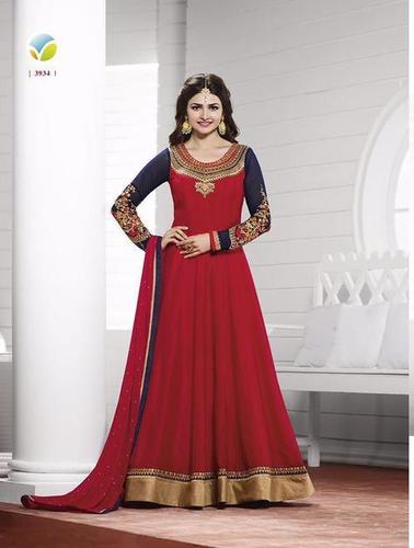 Red and Blue Color Heavy Embroidery Salwar Suits