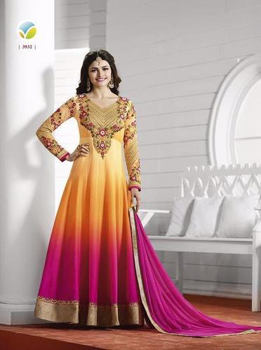 Yellow and Pink Color Heavy Embroidery Salwar Kameez