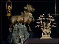 Radha Krishna Statues - Metal Alloy, Height 10-15cm, Brown Color | Mesmerizing Design, Flawless Finish, Elegant Home Decor, Perfect Gift