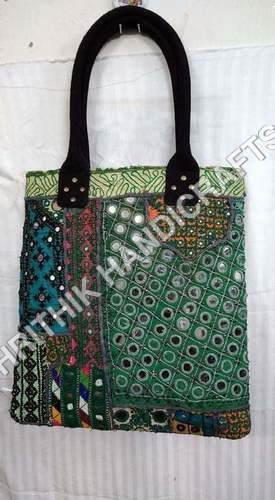 Green Banjara Bag Design: Mirror Work