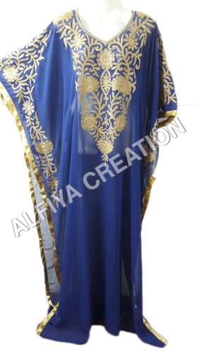 Dubai style fancy thread work navy blue farasha kaftan dress