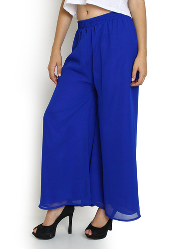 Ladies Trouser - Chiffon, Varied Size, Blue | Comfortable Fabric, Flowy Material, Stylish Design, Versatile Style, Loose Fit, Ankle Length, Elastic Waist