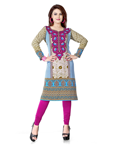 Printed Kurtis - Crepe Fabric, Size L-XL, Multicolor | Long Sleeve, Washable, Casual Daily Wear for Ladies