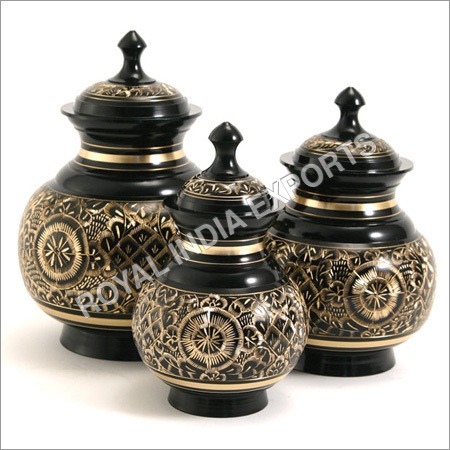 Black Engraved Brass Urn