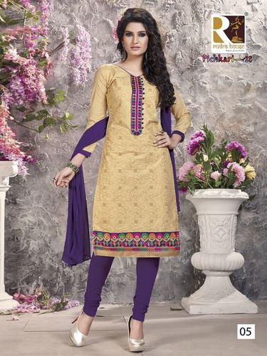 Cream And Purple Pichkari Embroidery Cotton Salwar Suit Wholesale