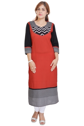 Red New Long Cotton Kurti