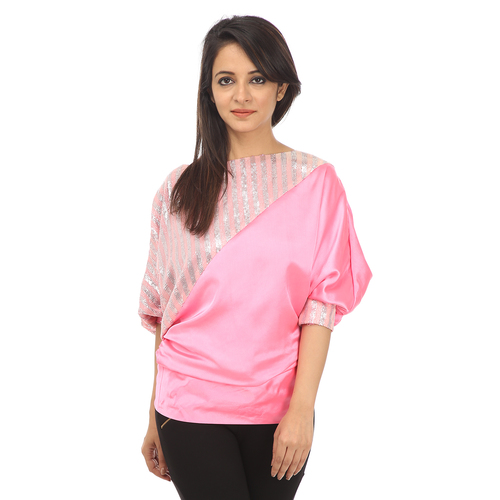 Women Western Dress - Polyester, S-XL, Pink | Stylish Design, Soft Fabric, Comfortable Fit, Elegant Look, Three-Quarter Sleeve, Boat Neck, Hip Length, Casual Style