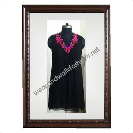 Designer Abstract Neckine Western Tunic 1-1 - Polyester, Multiple Sizes, Black | Stylish Design, Comfortable Fabric, Elegant Look, Versatile Style, Unique V-Neck, Sleeveless, Knee-Length
