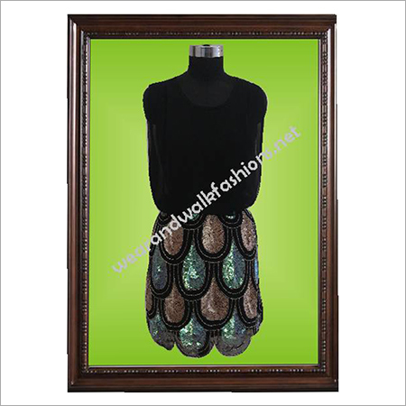 Designer Crop Top With Sequins Cut Beads Handwork Skirt