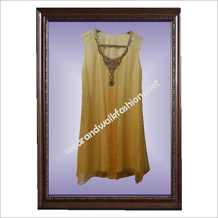 Designer Tunic Handwork Inspired By Lines - Silk, 36x48 Inch, Yellow | Elegant Design, Handcrafted, Comfortable Fit, A-Line Sleeveless V-Neck