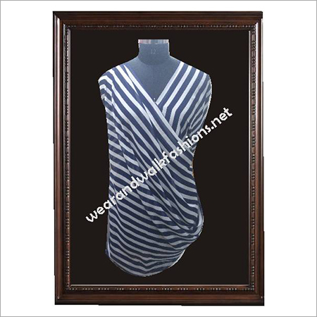 Georgette White And Blue Strips Drape Tunic