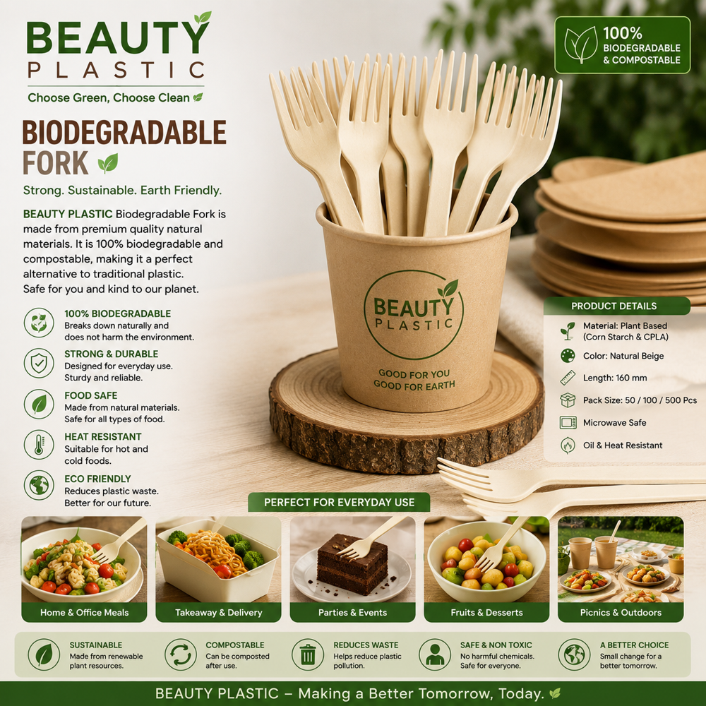 Biodegradable Fork - Biodegradable Plastics, Soft White Design | Environmentally Friendly, Enhances Soil Quality in Landfill