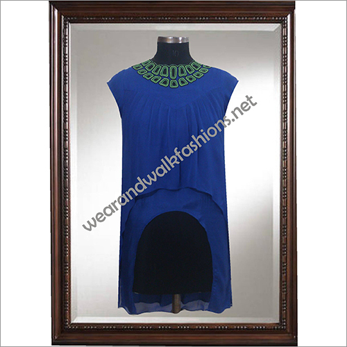 Asymetrical Cutwork In Neck Gwith Gathered Yoke