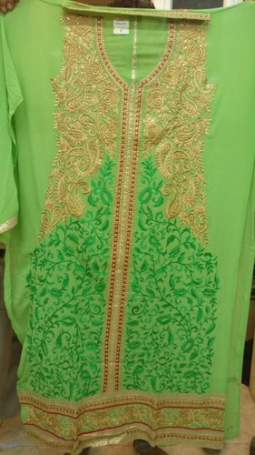 Nazrana 3622 Georgette Embroidery Suit - Georgette, Chiffon, Santoon, Green, Gold Thread Embroidery | Elegant Embroidery, Stylish Design, 4 Pieces