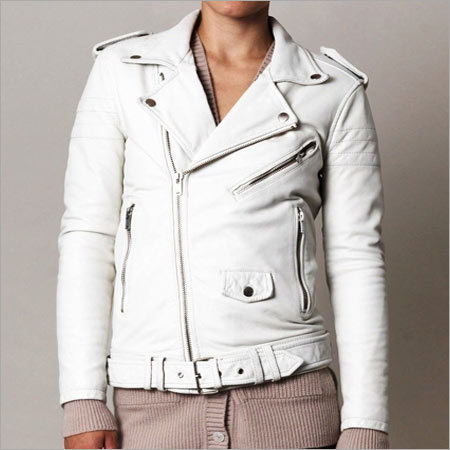White Leather Jacket - Leather, S-XXL, White | Asymmetrical Zipper, Stylish Design, Comfortable Fit