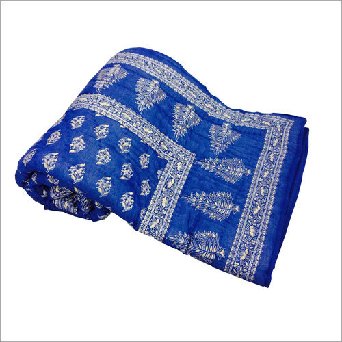 Print Cotton Double Bed Quilt - Blue
