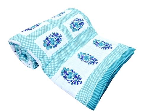 Sky Blue Printed Double Bed Quilt