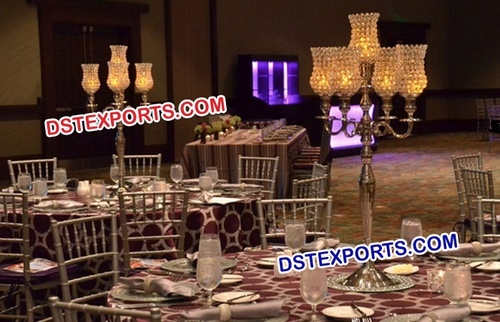 Tall Candelabra Centerpieces - Brass Metal, Silver, Variable Height | Original Crystals, Handmade, Elegant Design, Durable