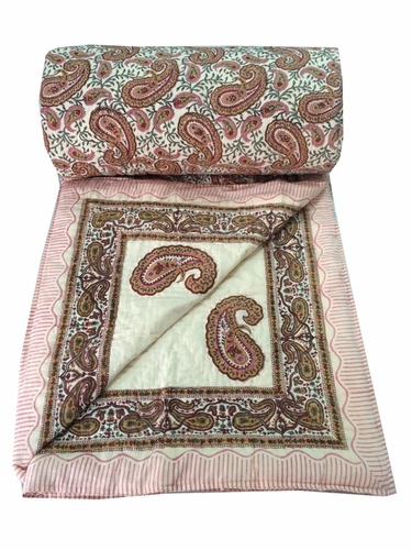 Brown Colour Traditional Double Bed Quilt - Cotton, Double Size, Hand Block Print, Reversible, Elegant Design