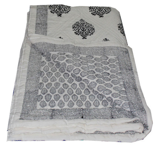 Beige Printed Double Bed Quilt