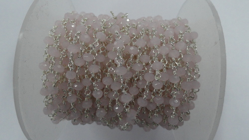 Rose Quartz Colour Hydro Faceted Rosary Bead Chain