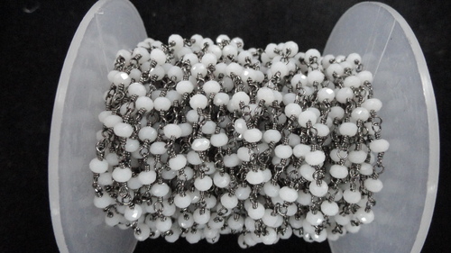 White Hydro Rosary Beaded Chain Black Plated