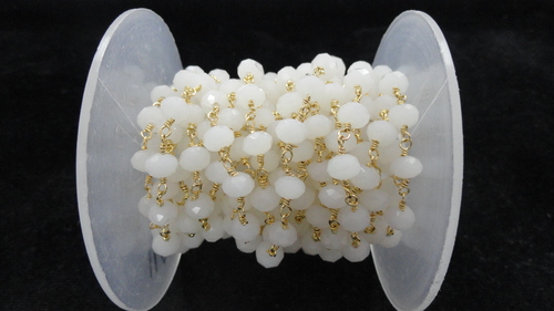 White Hydro Faceted Rosary Beaded Chain