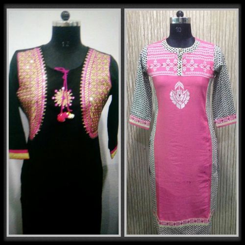 Premium Quality Kurti - Cotton Blend, 44 Inches, Pink | Hand Embroidery, Elegant Design, Comfortable Fit, Stylish Look, Perfect Stitching, Durable Material, Trendy Style, Versatile Wear, Round Neck, 3/4 Sleeves, S-XL