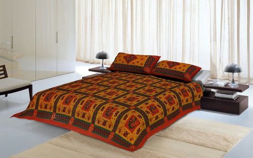 Katha Work Bedsheet - Cotton, Double/Queen, Brown | Soft Fabric, Durable, Geometric Pattern