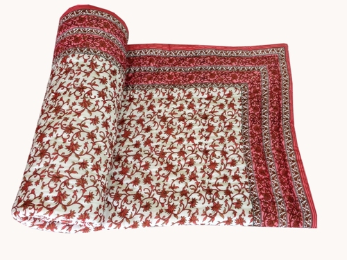 Exclusive Traditional Single Bed Quilt - Cotton, Single, Red | Hand Block Print, Reversible Design, Elegant Style, Perfect Gift