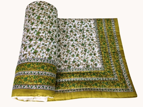 Letest Green Single Bed Quilt - Cotton, Single Size, Green | Hand-Block Print, Reversible Design, Elegant Cotton Quilt