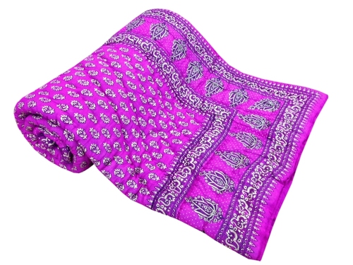 Dark Pink Single Bed Quilt - Cotton, Single, Reversible | Hand Block Print, Soft, Decorative, Gift-Worthy
