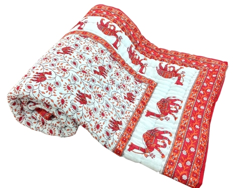 Red Printed Camel Single Bed Quilt