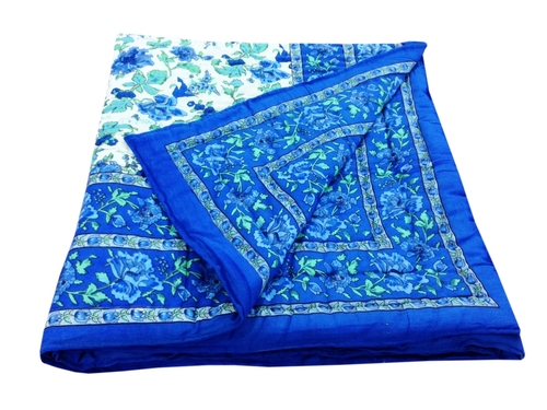 Blue Flower Printed Single Bed Quilt