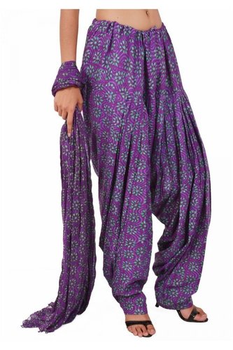 Printed Patiala Salwar - Cotton, 40 Inches, Purple | Comfortable Fabric, Stylish Print, Elasticated Waist