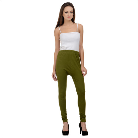 Plain Olive Green Cotton Lycra Leggings