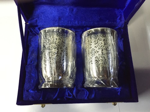 Brass Embossed Glass Set