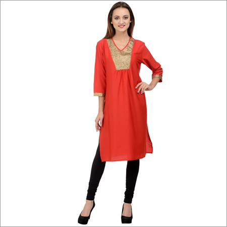 Plain Red Polyester Kurti