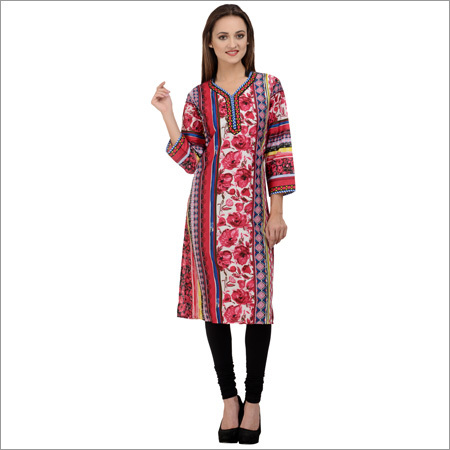 Crepe Pink Polyester Kurti
