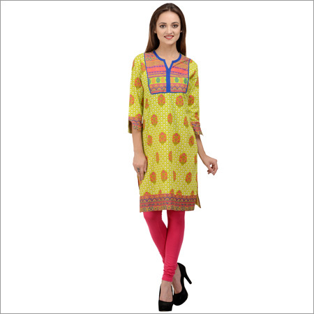 Lime Yellow Cotton Kurti