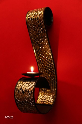 Pillar Candle Holder - Metal & Glass, 10x5x2 inches, Gold | Elegant Design, Mirror Finish, Wall Mountable